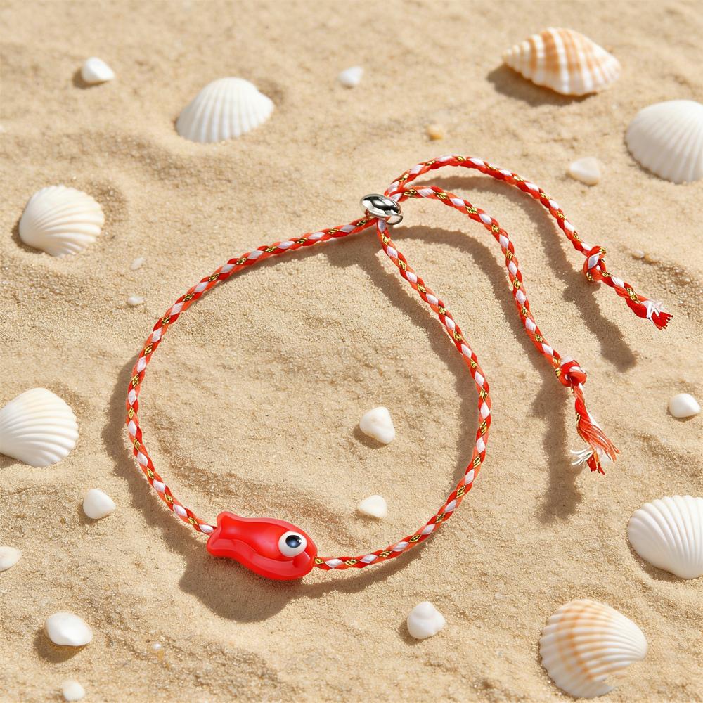 Trendy Multicolored Ceramic Fish Bracelet for Women Adjustable Handmade Woven Rope Wristband Bobo Jewelry Summer Beach Party