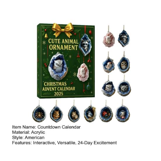 Коробка-календарь обратного отсчета до Рождества 24-дневный адвент-календарь акриловые подвесные украшения с лесными животными усилитель праздничной атмосферы