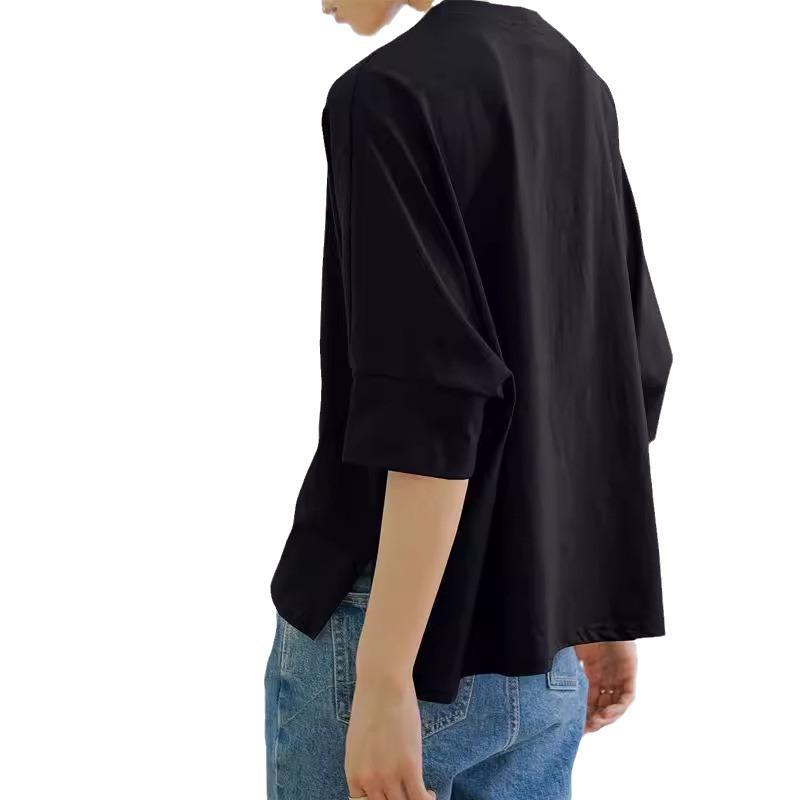 Японская летняя новая свободная хлопковая футболка для женщин, большая версия, рукав «летучая мышь», разрез сбоку