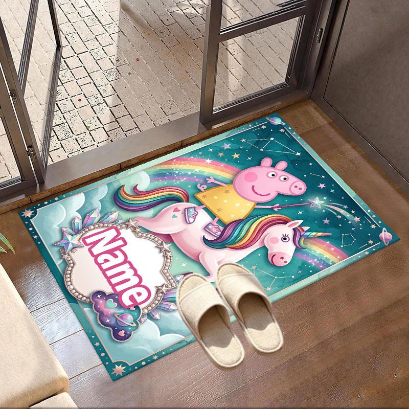 Custom Name Personalized Peppa Pig Print Carpet, Versatile Home Decor Rug, for Playroom, Apartment, Balcony, Entryway, Hallway Gift