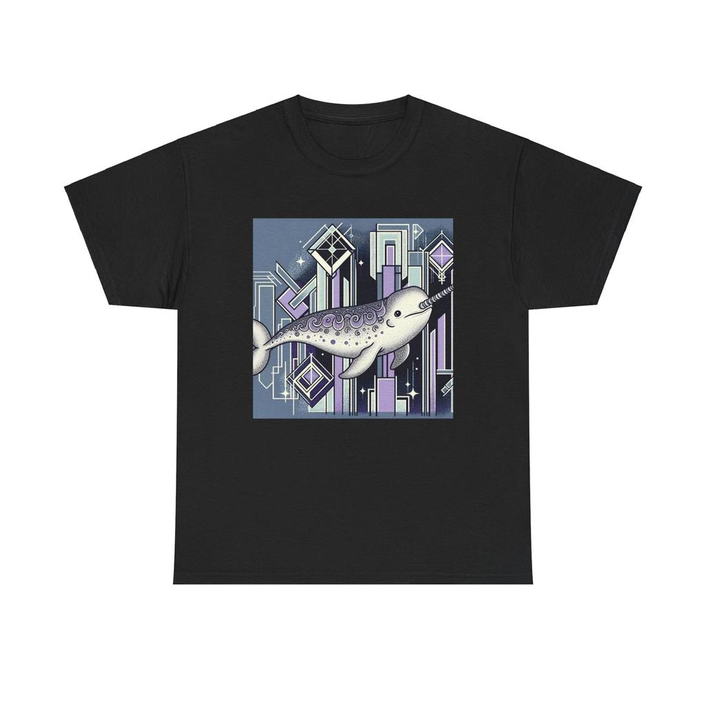Unisex Adult T Shirt Art Deco Narwhal Geometric Vintage Style Tee Whale Nature