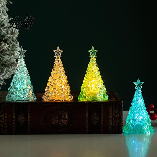 Shimmering Holiday Desktop Decor Glowing Christmas Tree Night Light Mini Lighted with Star Indoor Modern Minimalist Atmosphere Faux Crystal Tabletop