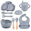 9PCS Rabbit Baby Silicone Tableware Kids Non-slip Sucker Bowl Plate Cup Spoon Fork Sets BPA Free Children's Feeding Dishes Utensils