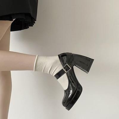 Новые туфли-лодочки на толстом каблуке, темпераментные, весенне-летние, черные, с открытой носочной частью, женские туфли с ремешком Мэри Джейн, тренд