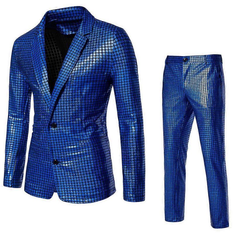 Men's Sequin Gold Foil Suit Set Disco Cos Party Stage Performance Nightclub Shiny Slim Fit Suit Multiple Colors