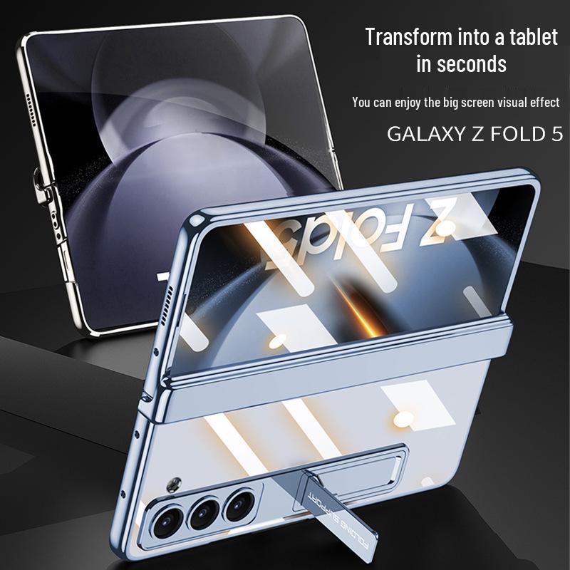 Samsung Z Fold5 Электроокрашенный прозрачный чехол с защитой шарнира и подставкой для складного экрана