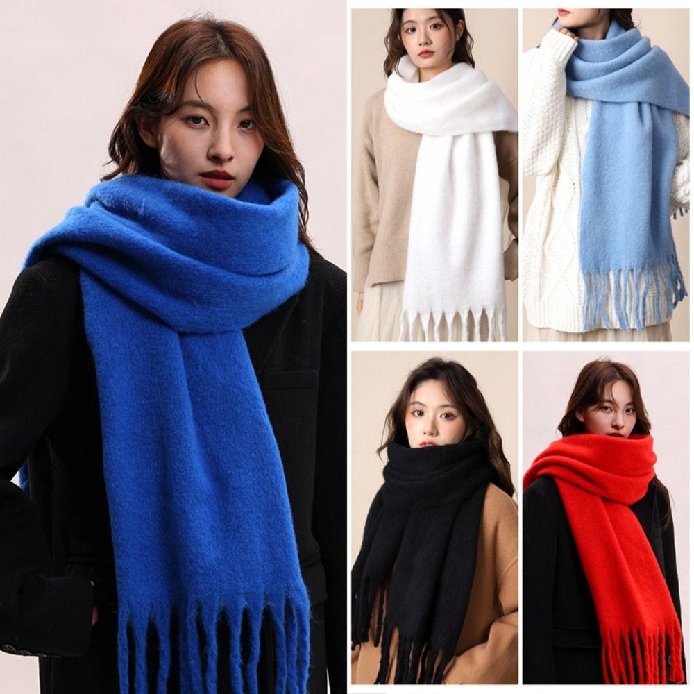 Mohair Winter Wool Scarf Plush Long Shawl Retro Winter Cashmere Scarves Girl