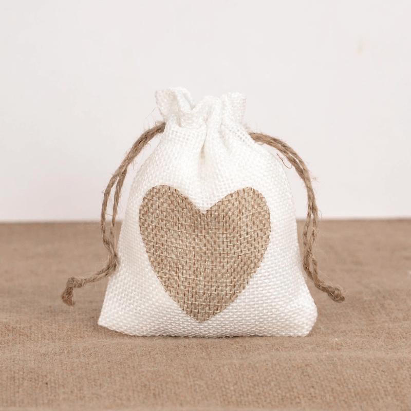 10Pcs Heart Burlap Jute Drawstring Bags Rustic Wedding Decoration Christmas Gift Packing Birthday Party Baby Shower Candy Pouch