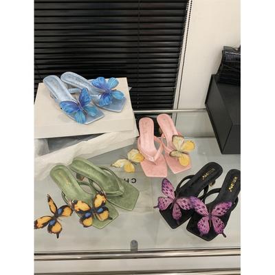 2025 Босоножки на высоком каблуке с бабочками Черные Зеленые Розовые Синие