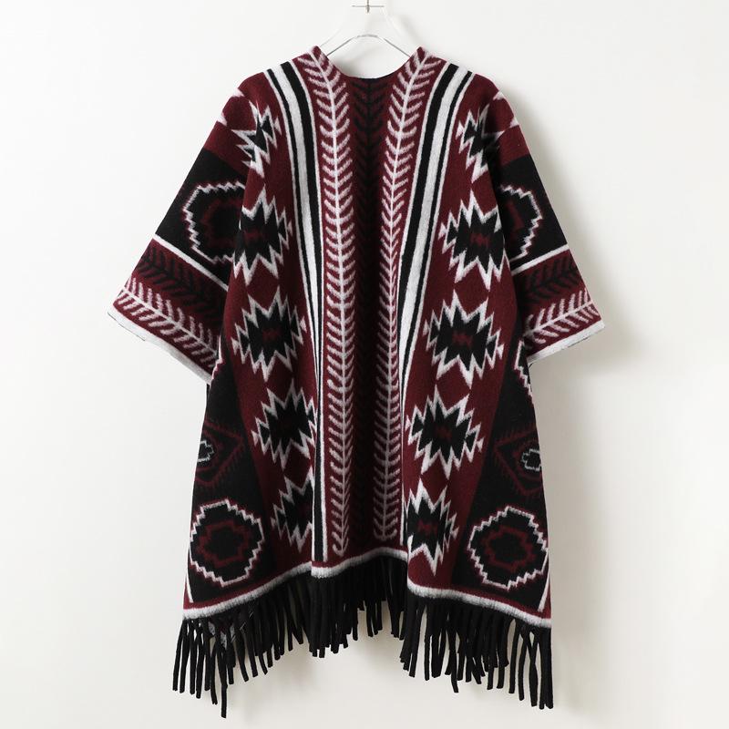 Color Geometric Autumn And Winter Men'S And Women'S Double-Sided Shawls With Imitation Cashmere High-End Warm Fringed Scarves And Capes