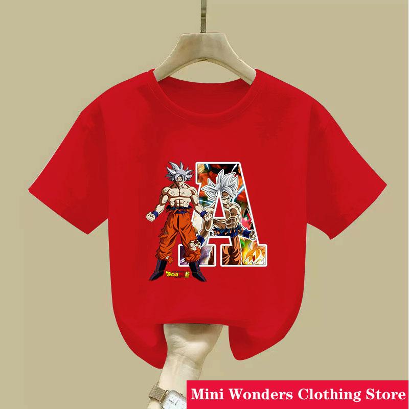 Dragon Ball Goku Boys Child T Shirt Anime Tops Short Sleeve Tee Clothes Cartoon Letter Summer Cute Childrens Clothing Kids Gift