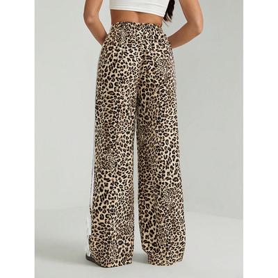 Универсальные спортивные повседневные брюки для женщин с высокой талией, свободные широкие брюки в контрастную полоску