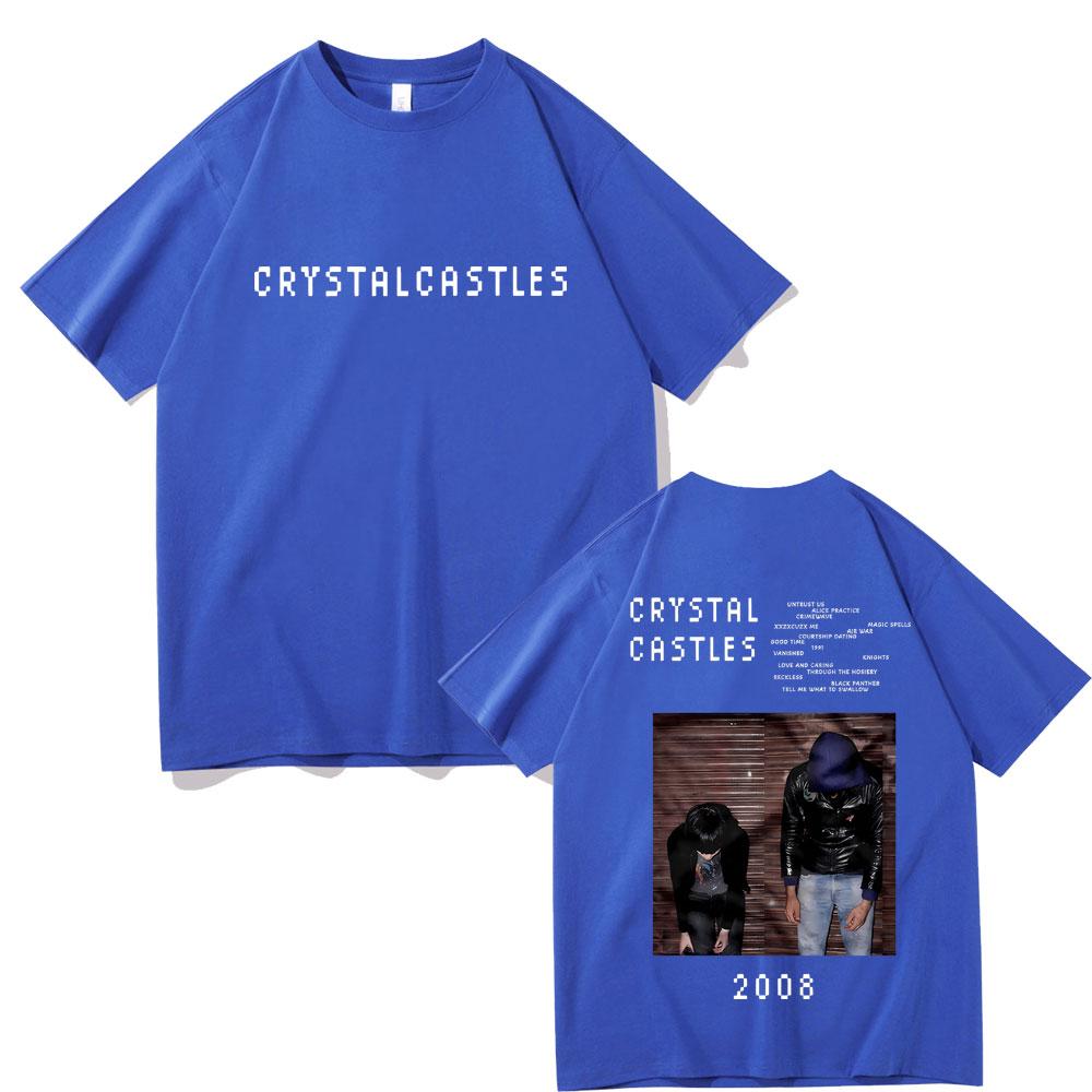 Футболки с двусторонним принтом Crystal Castles для мужчин и женщин, хип-хоп, рок, оверсайз, мужская готическая футболка, мужская винтажная футболка