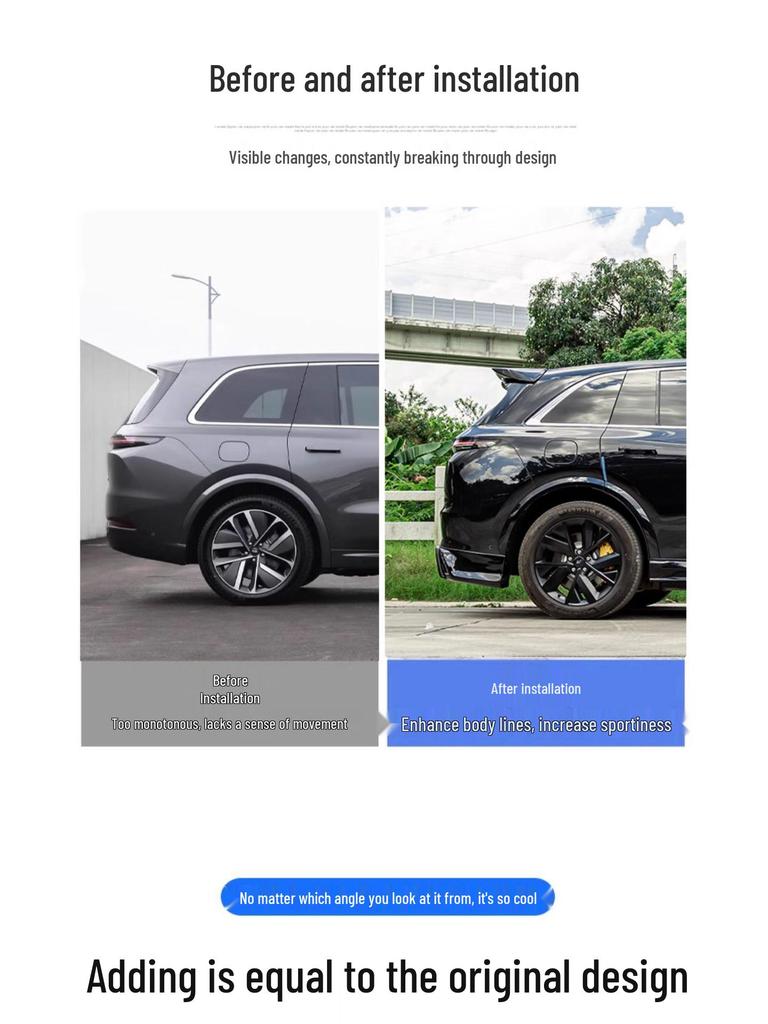 Обновите Li Auto L6/L7/L8/L9 комплектом спортивных заднего и верхнего антикрыльев Black Warrior MC, сверление не требуется.