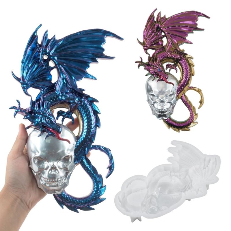 Dragon Skull Silicone Mold DIY Wall Decorations Crystal Epoxy Resin Mould Half Three-dimensional Decorative Casting Tool