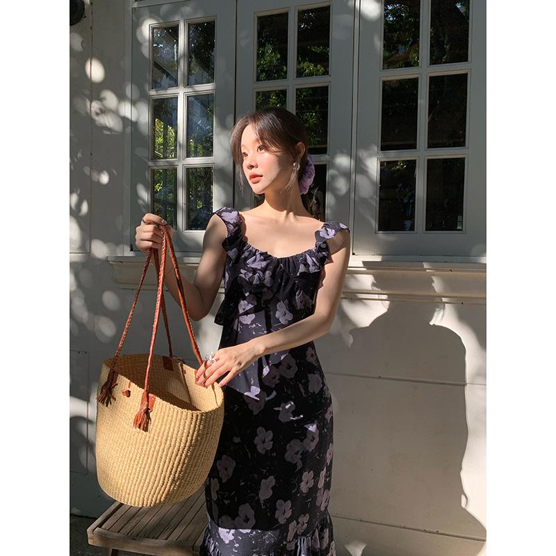 2025 Ранняя весна Французский ретро Элегантное платье с квадратным вырезом и цветочным принтом C3018