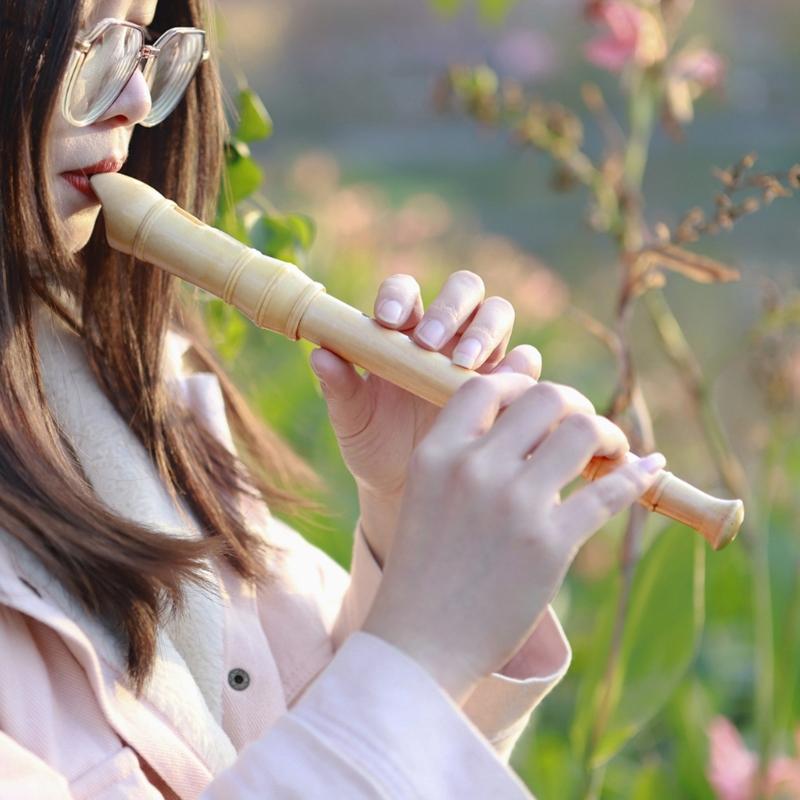 Блок-флейта сопрановая, тональность До, для детей, со стержнем для чистки, черная сумка для хранения, цвет дерева