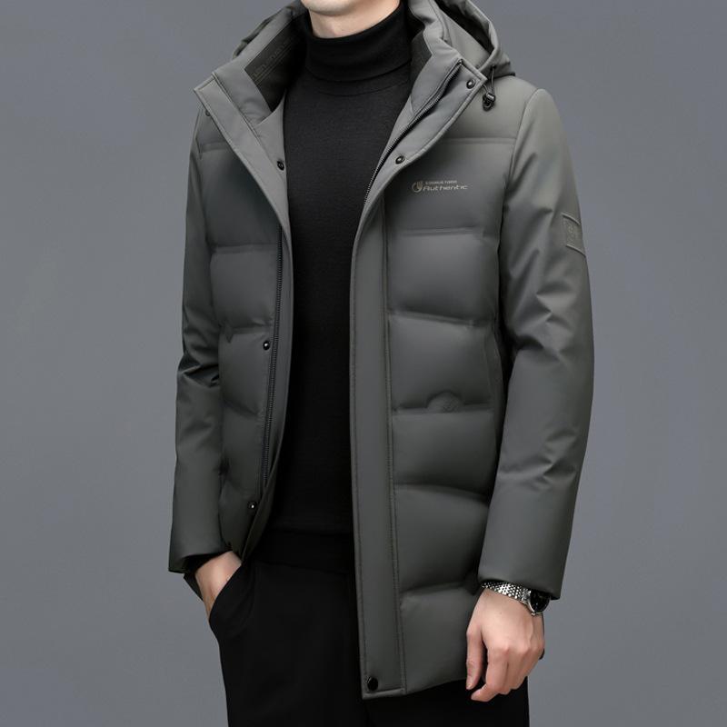 Winter Men's Casual Mid-length Down Jacket Middle-aged and Elderly Loose White Duck Down Large Size Men's Thickened Down Jacket