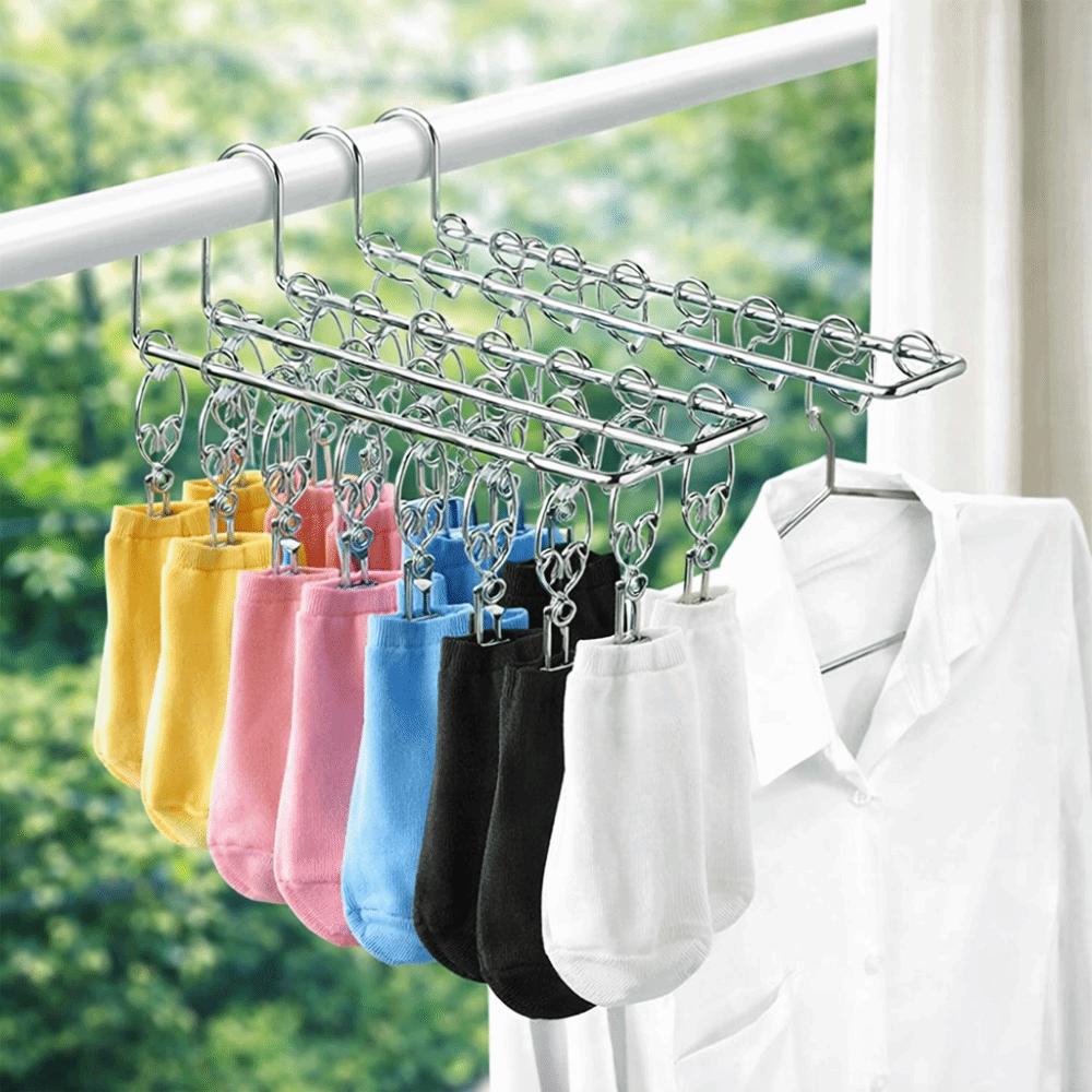 Windproof Socks Drying Rack Stainless Steel Socks Clips Durable Laundry Hanger  Balcony