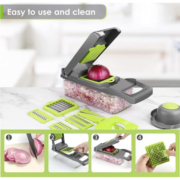 15 Piece Multifunctional Vegetable Chopper Set, Potato Dicer, Grater, Household Vegetable Slicer, Green