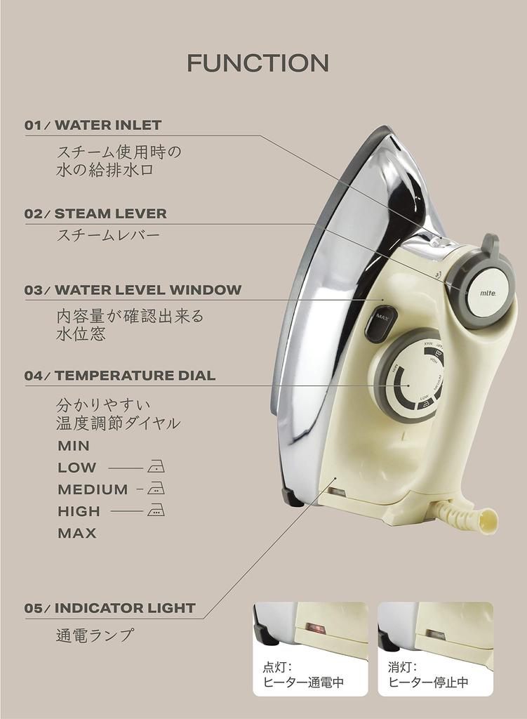 CB Japan Steam Iron Beige Tank Capacity 150ml Continuous Steam Mlte