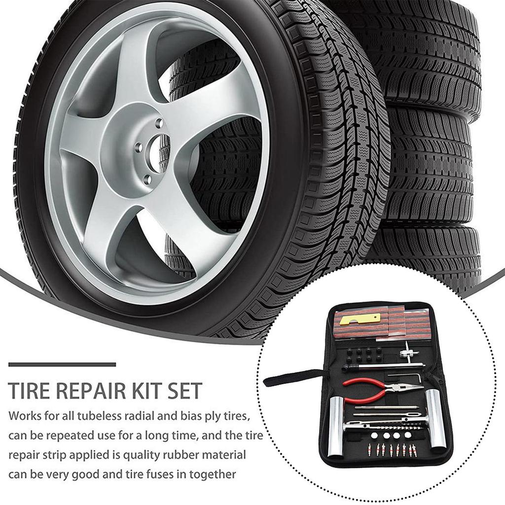 Car Tool Kit 46pcs Emergency Tire Repair Complete Kit Workshop Repair Mechanical Auto Pneumatic Q7K6