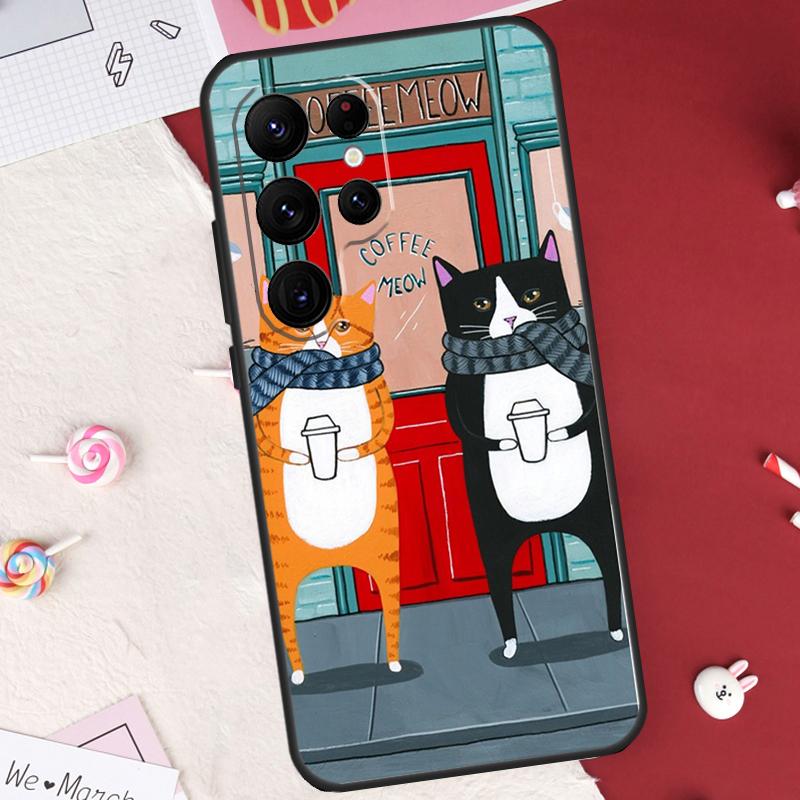 Милый Чехол-Кот с Кофе и Молоком Для Samsung Galaxy S25 FE S23 FE S20 S21 S22 S24 S25 S26 Ultra S10 S25 Plus Защитный Чехол