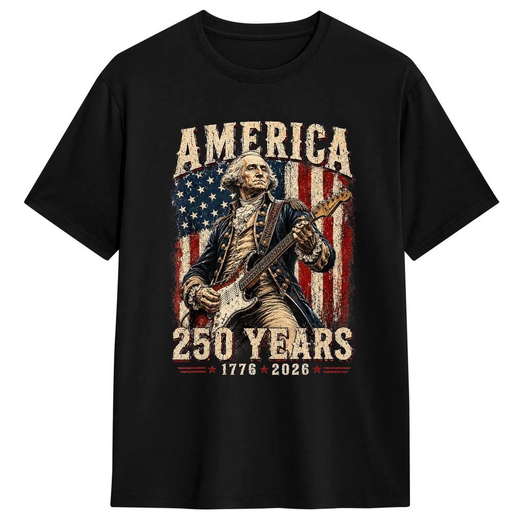 Abraham Lincoln Playing Guitar 250th Anniversary 4th Of July Tshirt Harajuku Tshirts Shortsleeve Streetwear Tops Oversize
