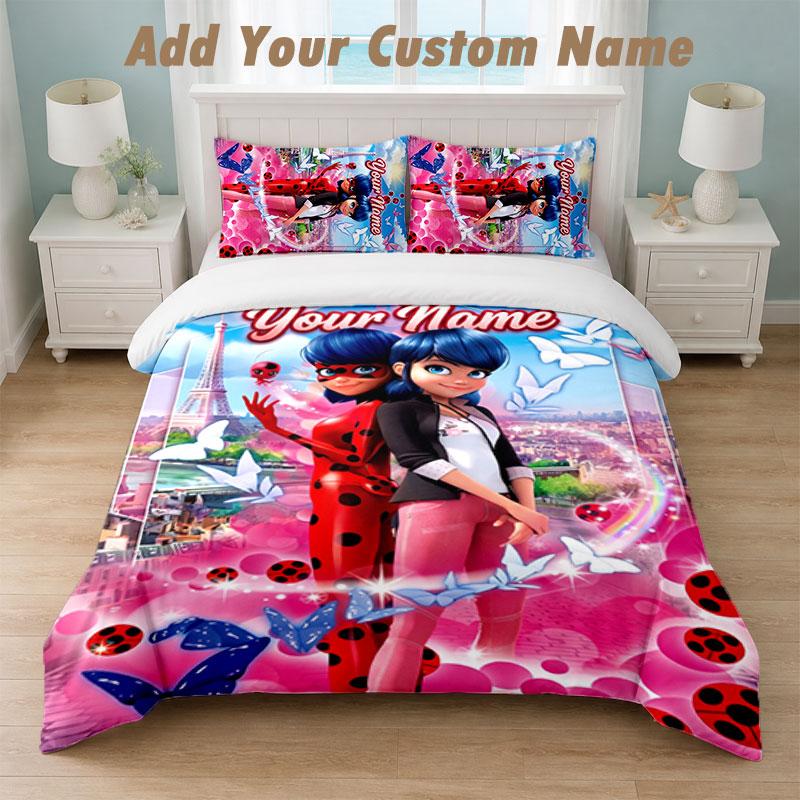 Bedding Set 1 Duvet Cover 2 Pillowcases Miraculous Ladybug Print Soft Bed Linen Bedroom Decor