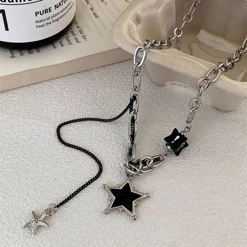 Готический панк черный цвет звезда кулон кисточка ожерелье подходит для мужчин и женщин хип-хоп креативные ежедневные ювелирные изделия подарки