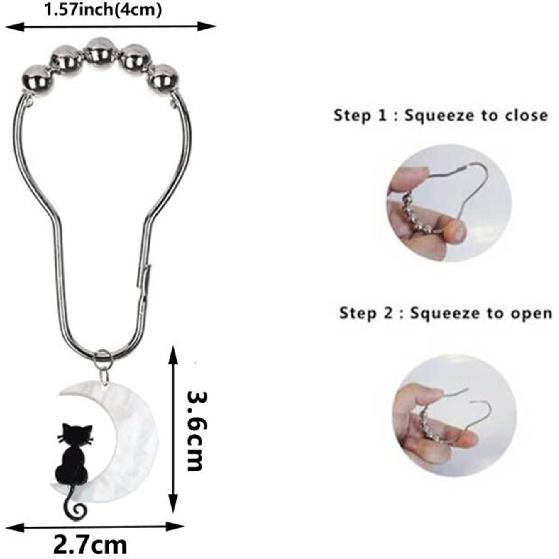 Черные кошки крючки для шторки в ванну с луной, Декор для ванной, 12 шт. Ржавеющие металлические милые смешные кольца для шторки в ванну для Хэллоуина, готической темы