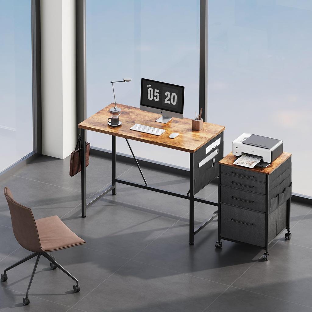 YeTom Computer PC Ширина 100 x Глубина Рабочий стол с местом для хранения Рабочий стол с кронштейном для монитора Простой в винтажном стиле, 48 см, Простой, Сумка, Крючок, Офис,