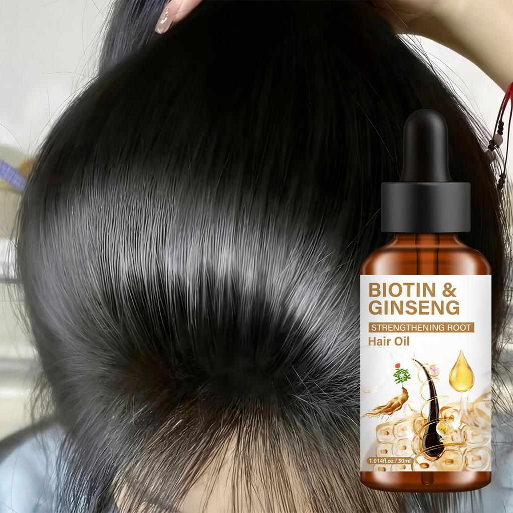 Biotin Ginseng Hair Care Essential Oil, Enhances Hair Fullness and Vitality, Strengthens Root Strength, Promotes Hair Growth, 60ml