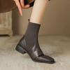 Krazing Pot Зимние ботинки челси из коровьей кожи с квадратным носком и средним каблуком, женские трикотажные без шнуровки, эластичные ботильоны