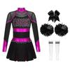 Girls Cheerleading Dance Outfit Halloween Fancy Dress Up Long Sleeve Dress Cheer Leader Uniform Masquerade Cosplay Outfits