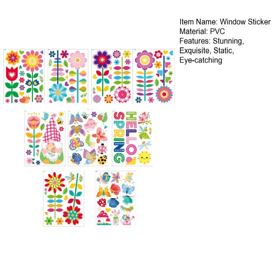 9 Sheets Hello Spring Window Clings Floral Gnome Butterfly Birds Bees Glass Stickers Reusable Static PVC Decals for Home Classroom Office Decor