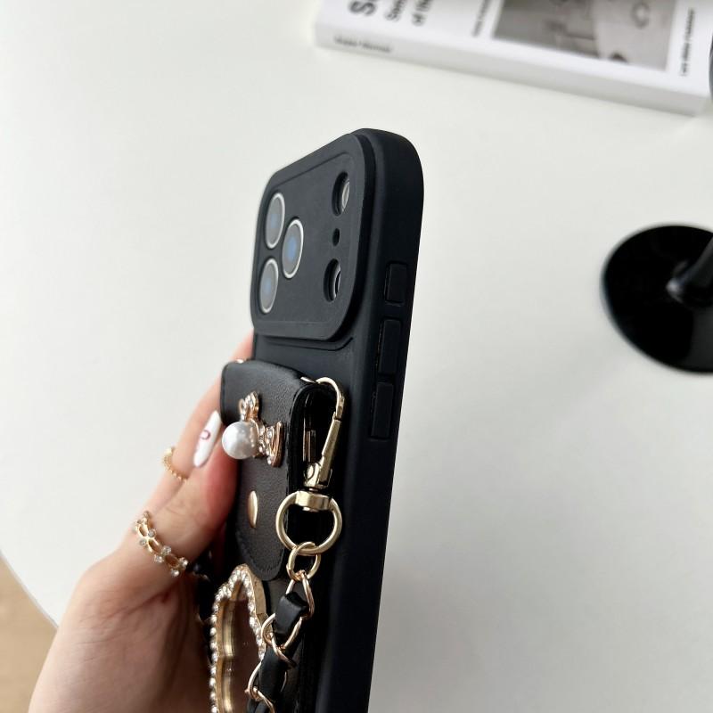 Зеркальный чехол-кошелек для iPhone 17 Pro Max Air 16 Plus 11 12 13 14 15 Pro Ремешок Отсек для карт Шнурок для ношения через плечо Цветочный чехол-сумка