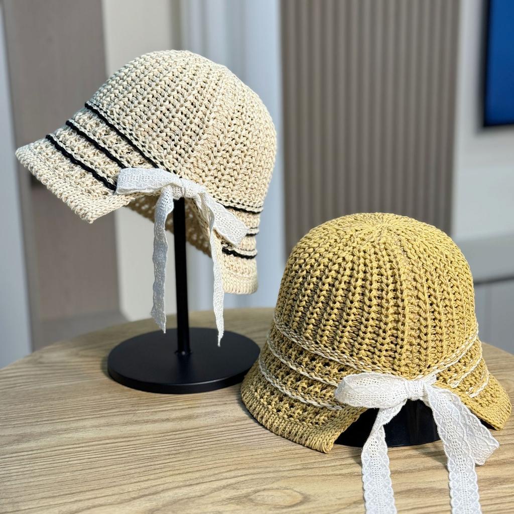Корейская версия тонкой плетеной темпераментной модной шляпы рыбака для детей весна-лето, маленькая, повседневная, универсальная, ажурная вязаная шляпа-ведерко