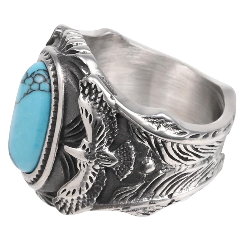 [sakuto] ring men's ring eagle eagle turquoise stainless steel native American accessories (17)