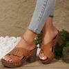 Fashion Sandal of Women British Style Rome Shoe High Heels Comfy Soft Summer Sandalias Casual Slipper Wedge Metal Buckle Platform Sandal