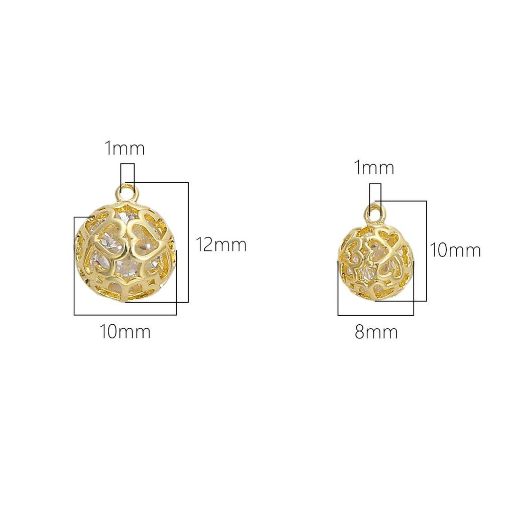 1PC/bag Copper Hollow Ball with Zircon Charm Heart Pendant for Earring Necklace DIY Jewelry Findings Making