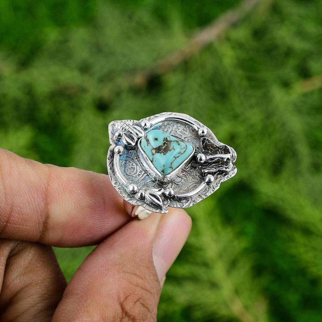 Кольцо из стерлингового серебра 925 пробы с тибетским бирюзовым камнем, в оправе 'мать', модное, для ношения в стопке