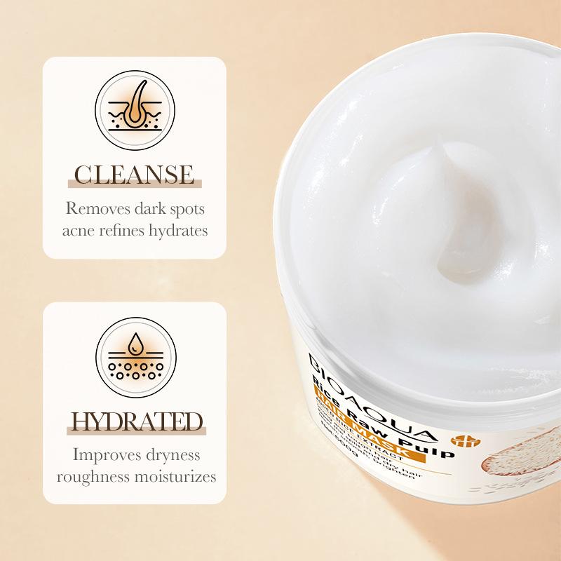 500г Маска для волос из рисовых отрубей - Глубоко питательная для сухих, секущихся кончиков и вьющихся волос, Смягчающий и разглаживающий эффект, Натуральное средство для ухода за волосами