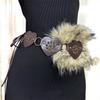 Patchwork Heart Waist Belt Faux Fur Brown Rivet Belt Fashion Women Waistband  Waist Accessories