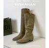 Women's High Boots Pointed Toe Square Heel Suede Roman Style Brown Knee-high Boots Women's Casual Low Heel Versatile Botas Mujer