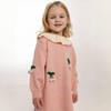 Girls' Knitted Cherry Dress – Long Sleeve Warm Sweater Dress with Ruffled Collar