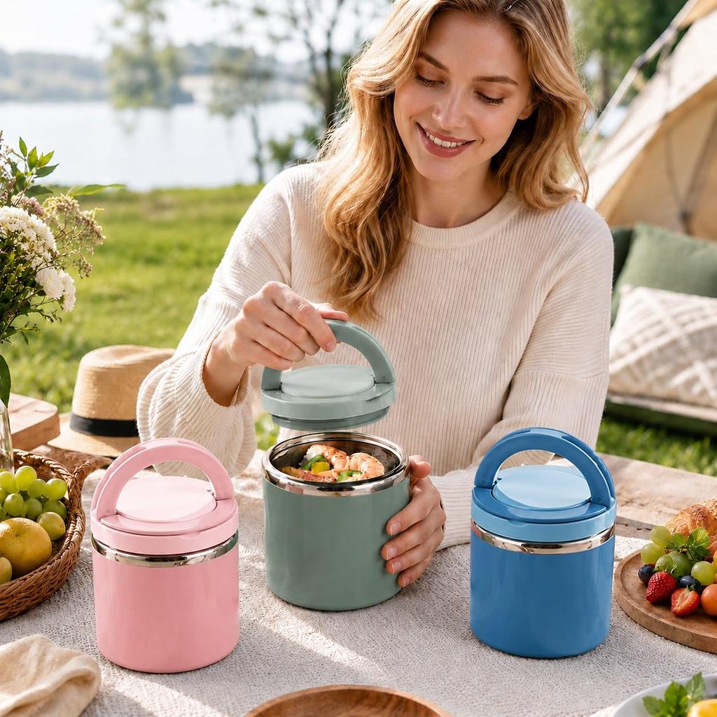 Stainless Steel Bento Lunch Box with Utensils, 2 Compartment Leak Resistant Food Container, Portable Meal Prep Box with Locking Lid for Work Picnic
