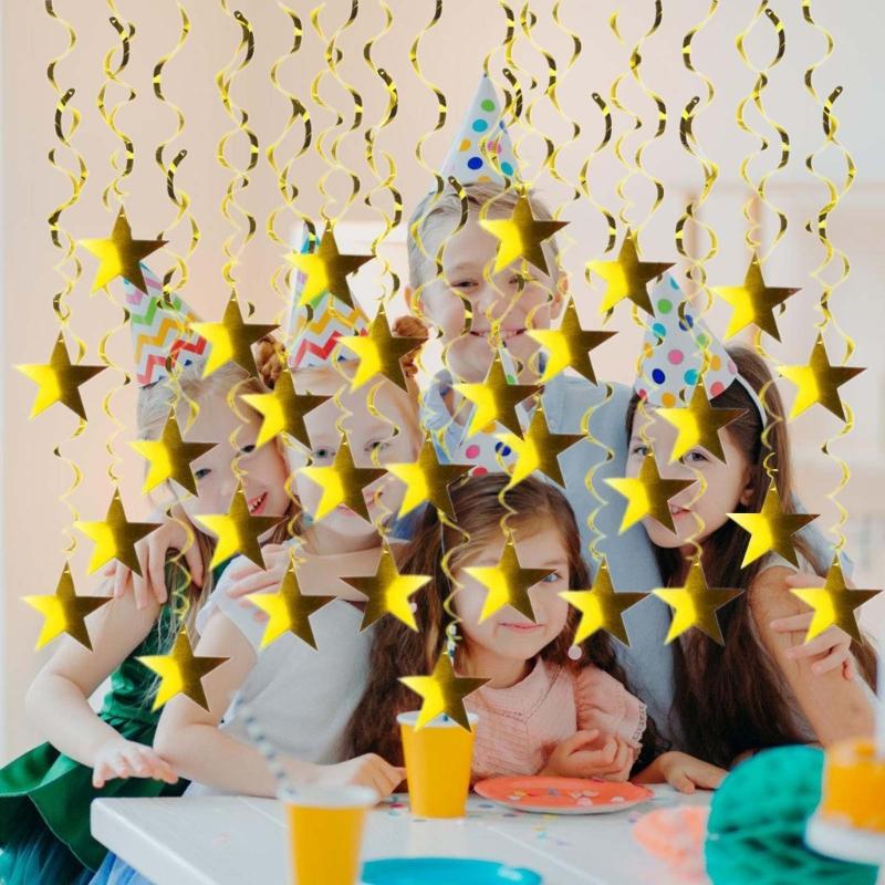 Блестящая золотая звезда, подвеска для вечеринки, рождественское спиральное украшение для свадьбы, дней рождения и праздничного торжества