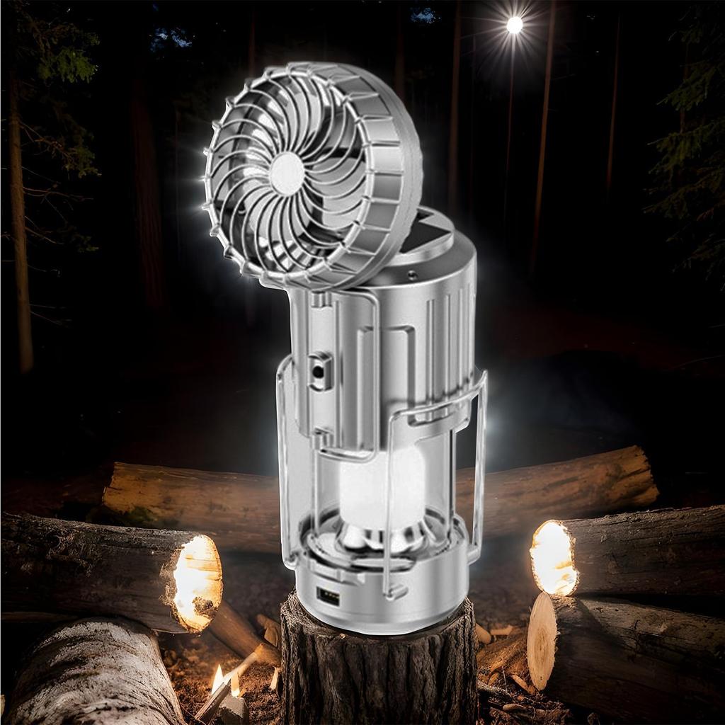 Camping Lantern Solar Lantern LED Lights Camping Gear Rechargeable Waterproof Survival Gear Power Bank With Foldable Cooling Fan