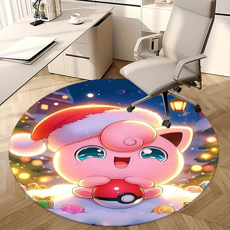 1pc Christmas Jigglypuff Pokémon Round Carpet - Anime Design, Holiday Gift, Office Chair Mat, Non-Slip Rug for Home Decor, Living Room